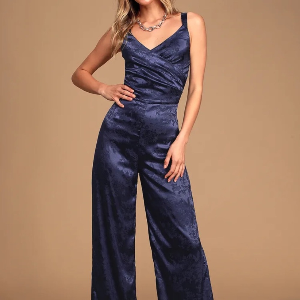 Lulu’s Jacquard Navy Jumpsuit